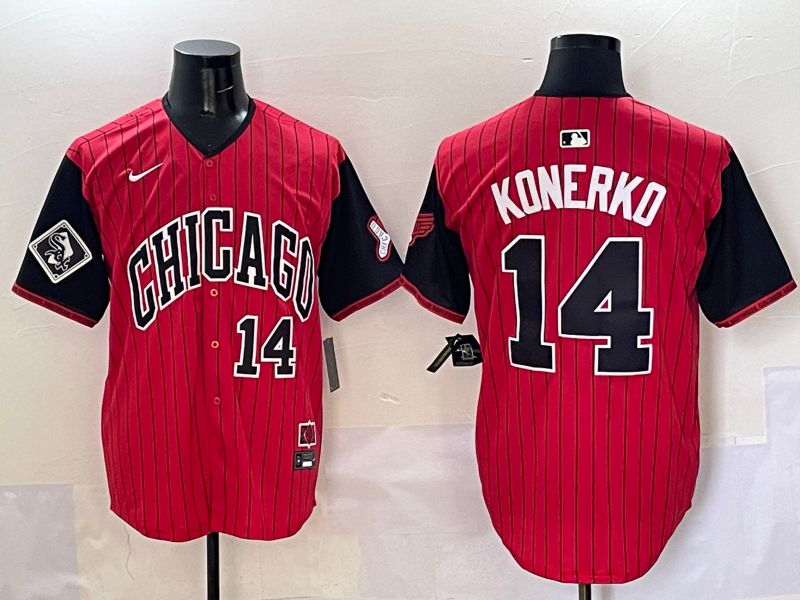 Men Chicago White Sox #14 Konerko Red Stripe Joint Name Nike 2025 MLB Jersey style 8